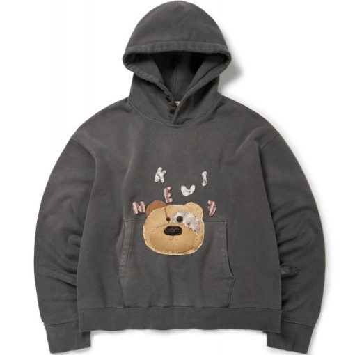 KUS 베어 패치워크 헤비 후드 [목탄 염색]