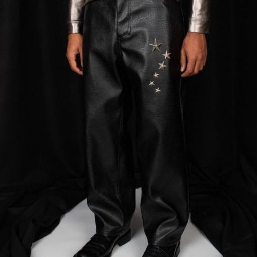 스터드 스타 인조 가죽 팬츠